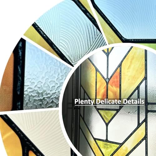 Original Hand Drawn Faux Stained Glass Window Film, Double-Sided Privacy Static Film, Boho Geometry Patterns Inspired by Martin House Peep Proof 16.93"X84.65" - Image 2
