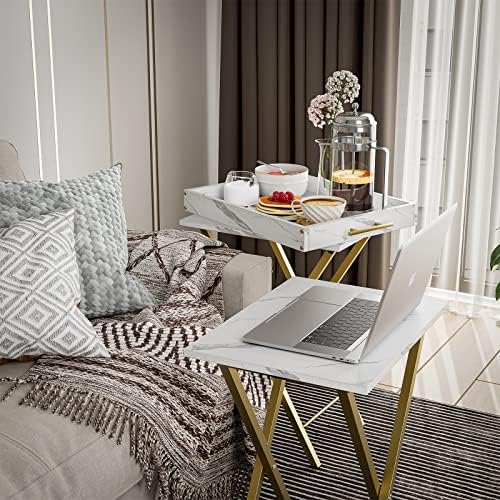 Folding TV Tray Tables, Set of 2 Side Table for Small Place, Snack Eating Tables at Couch, Folding Tables with Removable Serving Tray, Portable End Table Easy Assembly - Image 2