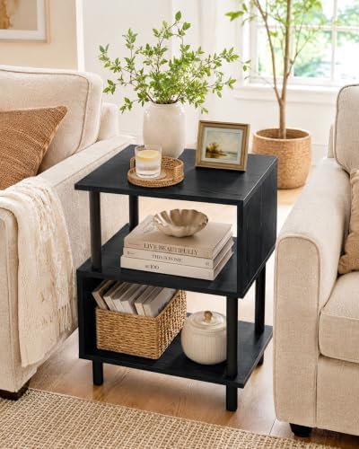 Frylr Side Table, Night Stand and End Table with Reinforced Metal Frame, 44 lb Capacity on Each Tier and Leveling Feet for Bedroom, Bedside, Living Room and Small Spaces, Black - Image 3