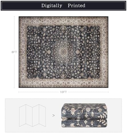 8x10 Washable Area Rugs for Living Room,Bedroom,Dining Room- Classic Black - Image 2