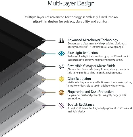 StarTech 23in 16:9 Monitor Privacy Screen Filter, Matte/Glossy Sides, TAA - Image 6