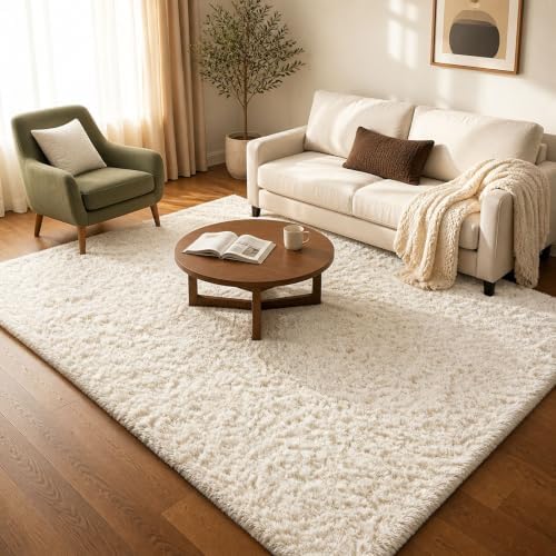 Ophanie 5x7 Area Rugs for Living Room Ivory, Fluffy Shag Large Fuzzy Plush Soft Rug, Shaggy Floor Big Carpets for Bedroom Nursery, Kids Home Decor Aesthetic with Over 99 pcs Pile fibers by Ophanie