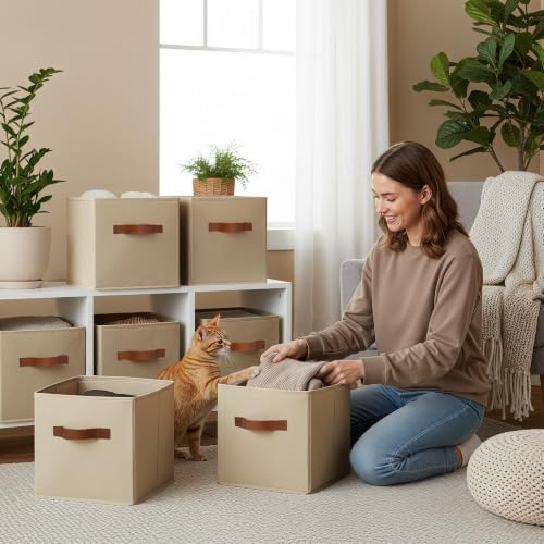 GRANNY SAYS Cube Storage Bins, 11 Inch Cube Organizers, Khaki, 6-Pack - Image 7