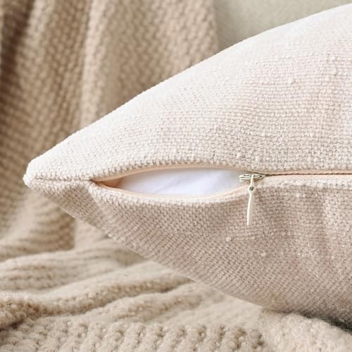 Set of 4 Soft Textured Throw Pillow Covers 18x18 Inch Cozy Decorative Farmhouse Cushion Cover Square Accent Pillow Cases for Bed Couch Sofa Living Room, Neutral - Image 4