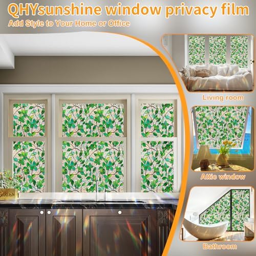 Stained Glass Window Privacy Film Decorative Rainbow Static Clings – Ideal for Home & Office, Adhesive-Free, Removable, UV-Blocking (Green Rainbow, 35.4 X 78.7 in) - Image 6