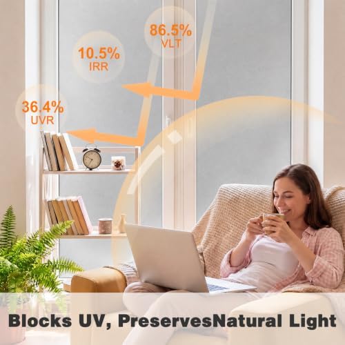 Frosted Glass Window Privacy Film, Static Cling Decorative Cover, Removable Anti-UV Heat Blocking Tint for Home Bathroom Decor 23.6" x118.1 - Image 4