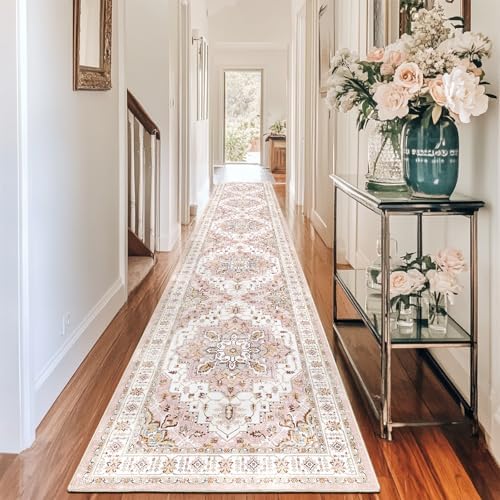 Madane Washable Runner Rugs 2x12 Long for Hallway Kitchen Soft, Pink by Madane