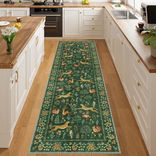 DUKINO 2x10 Kitchen Runner Rug, Soft Non Slip Animal Washable Rug, Green - Image 5