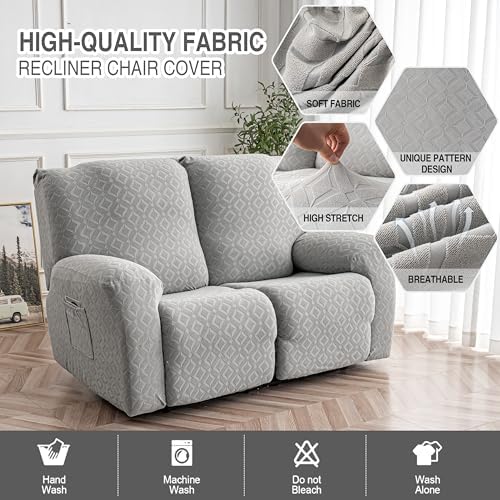 Genina Waterproof Recliner Loveseat Cover,2 Seat Couch Cover,Light Gray - Image 3