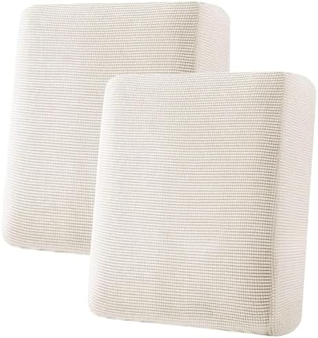 H.VERSAILTEX Super Stretch Individual Seat Cushion Covers Sofa Covers Couch Cushion Covers Slipcover Sets Thick Jacquard Textured Twill Fabric (2 Piece Medium Sofa Cushion Covers, Ivory) by HVERSAILTEX