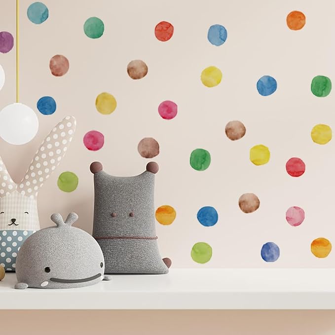 Rainbow Polka Dot Wall Stickers Peel and Stick Decals 6 Sheets | Peel & stick, no residue, watercolor, nursery kids room bedroom playroom classroom decor, DIY craft, safe non-toxic material by QUCHENG
