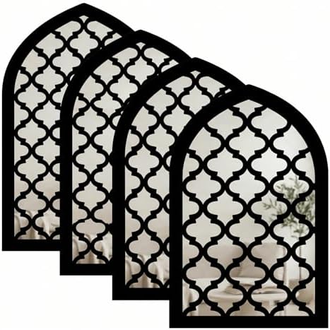 4 Pcs Modern Arched Mirror Wall Decor, 12.8 x 8.9 Inch Self Adhesive Window Mirror Stickers for Bedroom Bathroom Living Room Entryway Hallway Minimalist Eclectic Home Accent by YOORORO