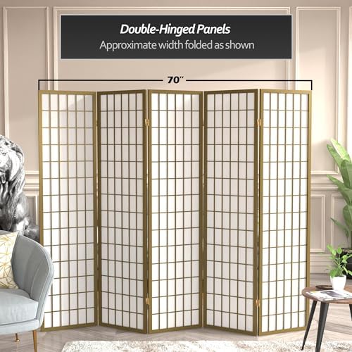 Oriental Furniture 6 ft. Tall Window Pane - Special Edition - Gold - 5 Panels - Image 5