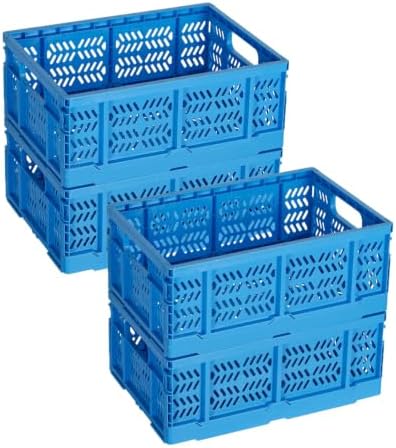 4 Pack 20L Large Closet Storage Baskets Bins for Shelves | Foldable Closet Organizers and Storage with Handles Home Organization | Plastic Collapsible Baskets for Organizing Clothes Nursery (Blue) by HomeandOfficeStorage