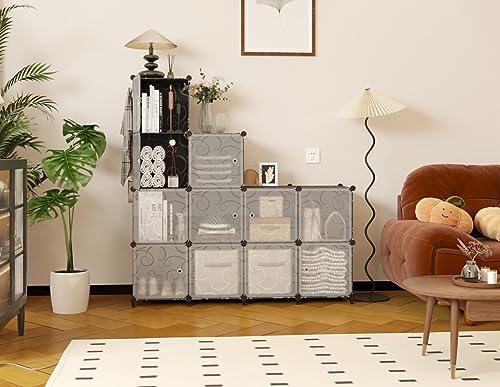 AWTATOS 12 Cube Storage Organizer, Closet Storage Shelves with Doors, Black - Image 4