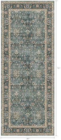 3x6 Washable Hallway Runner Rug, Non Slip Low Pile Vintage Rugs Green - Image 2