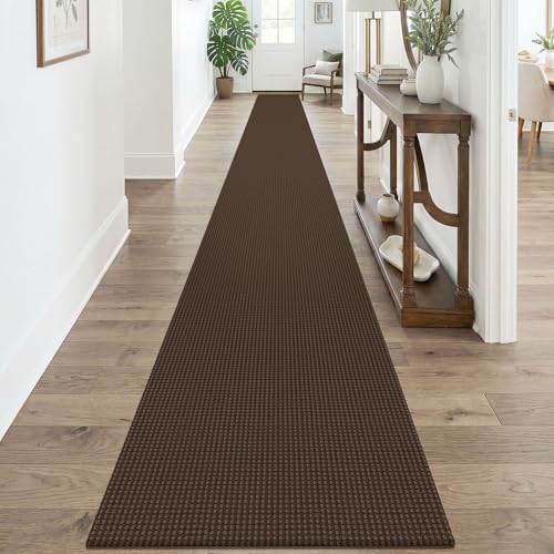 KOZYFLY Braided 2x20 Runners Rugs for Hallway, Extra Long Washable Runner Rug, Woven Non Slip Kitchen Runner, Cotton Entryway Rug, Floor Carpet for Entry, Aisle, Hall, Brown/Dark Brown by KOZYFLY