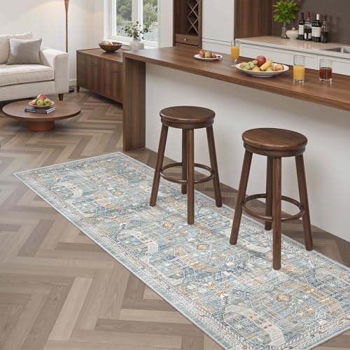Madane Washable Runner Rug 2x6 Runners for Hallways Non Slip, Blue/Gold - Image 3