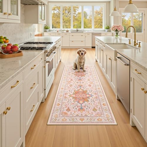RELEANY Washable Area Rug, Runner 2'x5', Pink/Light Pink/Colorful - Image 2