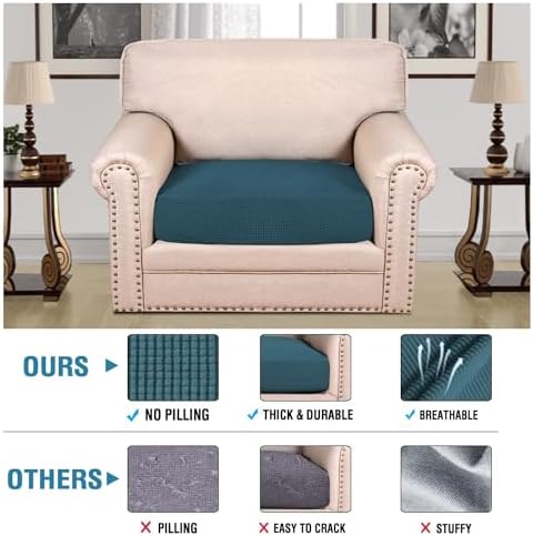 H.VERSAILTEX Super Stretch Individual Seat Cushion Covers Sofa Covers Couch Cushion Covers Slipcover Sets Thick Jacquard Textured Twill Fabric (1 Piece Chair Cushion Cover, Deep Teal) - Image 2