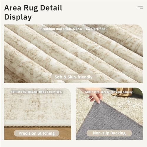 Soalmost 5x7 Area Rugs Beige/Ivory Washable Trendy Faded Style Floral Rugs - Image 6