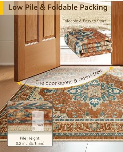 RELEANY Washable Area Rug, 6'x8', Red/Orange/Blue/Brown - Image 3