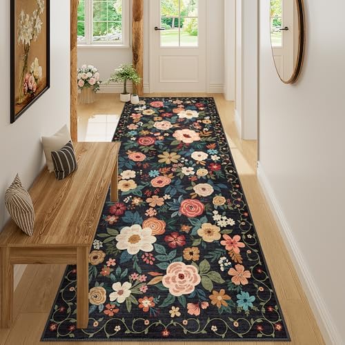 DUKINO 3x8 Kitchen Runner Rug, Washable Rug for Hallway Non Slip, Black by DUKINO