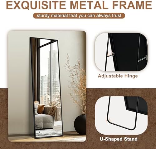 Delma Full Length Mirror with Stand, Black Floor Mirror - Image 4