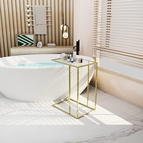 C Shaped End Side Table Set of 2,Couch Sofa Table for Small Space,Tempered Glass Snack Side Table with Metal Frame for Living Room, Bedroom, Bedside, Modern Style, Gold - Image 6