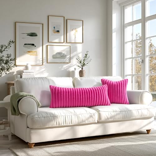 MIULEE Faux Fur Decorative Throw Pillow Covers 18x18 Set of 2 Hot Pink - Image 7