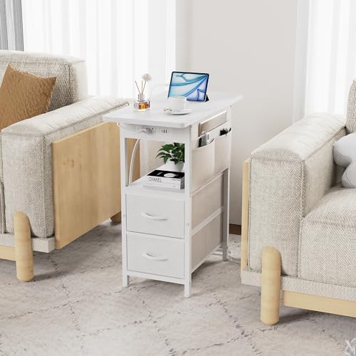 Yenlure Small Side Table with Charging Station, Narrow Nightstand Bedside Tables with Storage Pocket for Living Room Bedroom, Sofa End Table with USB Ports and Power Outlets for Small Spaces - Image 6