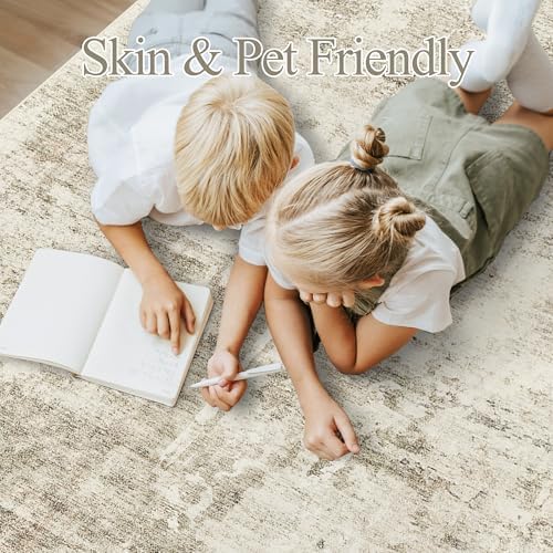 Soalmost 9x12 Area Rugs for Living Room Washable Rug Abstract Beige/Gray - Image 4