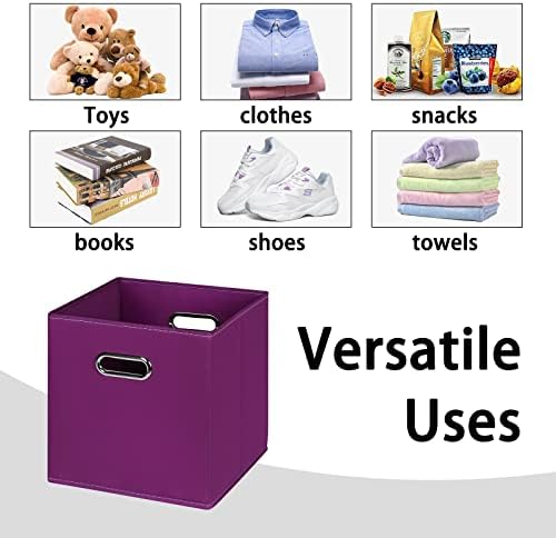 Black Foldable Storage Cubes Bins , Fabric Storage Box Cubes Organizer Baskets with Dual Handles for Home Organizer(Purple) - Image 3