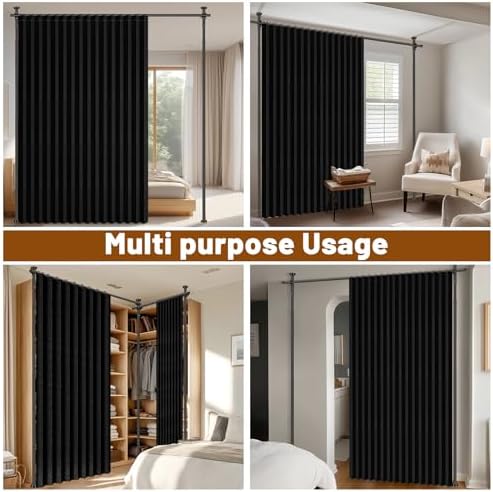 AJAZZ Room Divider Curtain (Black, W100 x L96 in, 1 Panel)+ Tension Curtain Rod No Drilling (H) 43-120×(W) 35-100 in, for Privacy/Soundproof Curtains, Heavy Duty Wall Separator - Image 4