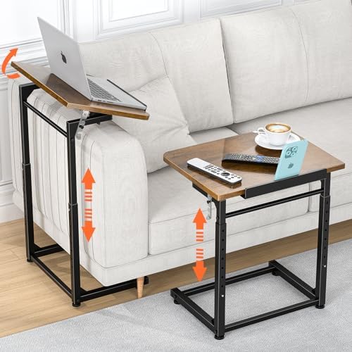 Upgrade Tv Tray Table, 8-Level Adjustable Height Couch Side Table, 90° Tilt Angle Foldable C-Shaped End Table with Phone & Tablet Slot Sofa Computer Desk for Couch,Sofa,Bed,Chair,Living Room by Dataroad+Selead