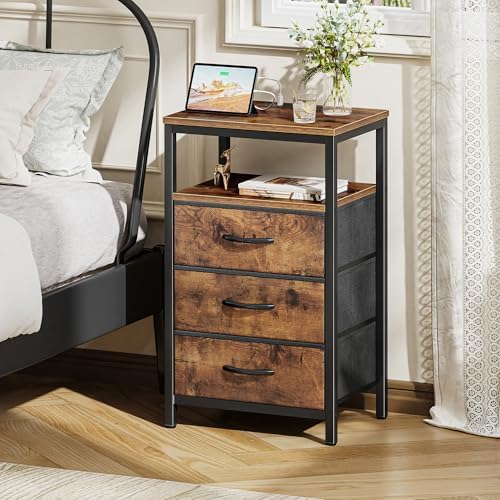 Huuger Nightstand with Charging Station, 27.6 Inch Bedside Table,Side Table - Image 2