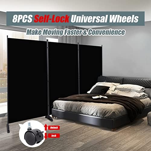 Room Divider 102'' Wide Folding Privacy Screen,3 Panel Wall Divider w/Wheel - Image 3