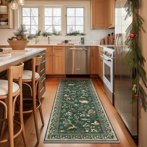 Washable Kitchen Rug Runners for Hallways: 2'6"x8' Bedroom Runner Rugs Non Slip Low Pile Soft Stain Resistant Floor Runenr Rug for Entryway Indoor Hallway Kitchen Laundry Room Beside Farmhouse - Image 2