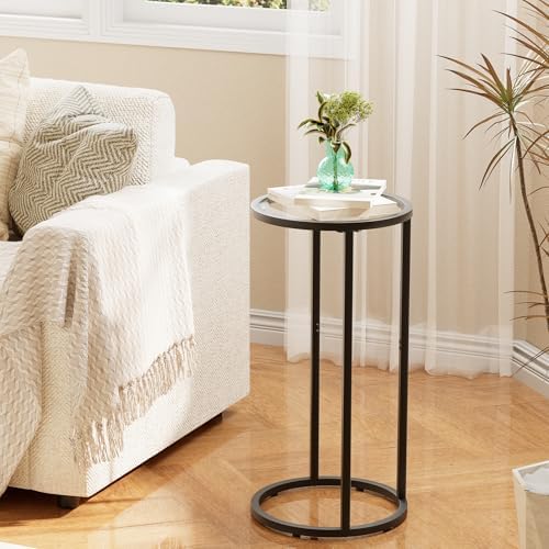 Easy Paws Round Side Table,Glass C Shaped Table,Couch End Table, Tempered Glass Snack Table with Metal Frame, Sofa Couch Bedside Table,TV Tray Table for Small Space(Black,2pcs) - Image 6