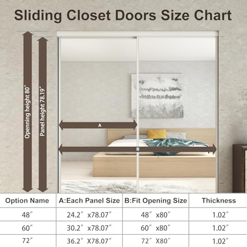 JUBEST Mirrored Closet Door 48 x 80, One Side Mirror Door with Top & Bottom Track Kits, Full Length White Steel Frame Sliding Mirror Closet Door, Easy to Install - Image 5