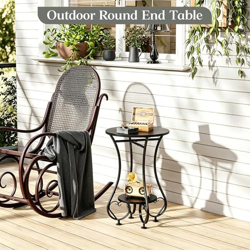 X-cosrack Small Round Side Table,Round End Table for Small Spaces - Black Metal Nightstand with Adjustable Feet,Couch Sofa Coffee Table,Retro Accent Table for Living Room Bedroom Balcony - Image 5