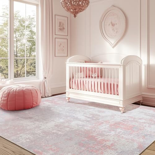 RELEANY Washable 6'x8' Abstract Area Rug for Living Room Gray Pink - Image 2