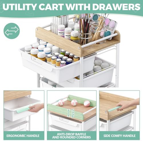 SYKIARIOL Utility Cart with Drawers,Craft Cart with 5 Drawers,White - Image 3