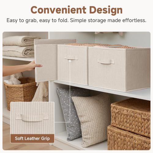 StorageWorks Shelf Organizer Bins, Beige Stripes, Extra Large, 3-Pack - Image 5