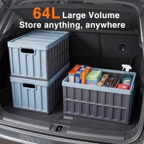 Citylife 64L Collapsible Storage Bins with Lids Plastic Storage Containers for Organizing Stackable Storage Box Large Heavy Duty Utility Crates, 2 Packs - Image 2