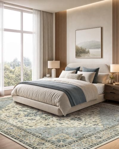 AMADA HOMEFURNISHING 8x10 Washable Area Rug, Low-Profile Large Area Rug with Non-Slip Backing & Durable Edge Binding, Vintage Large Rugs for Living Room, Bedroom, Dinning Room - Image 4