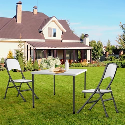 Kasunpul 34" Folding Table, Portable Square Folding Card Table with Collapsible Legs & Carrying Handle, Plastic Tables for Camping,Picnic, Office, Party, White - Image 2