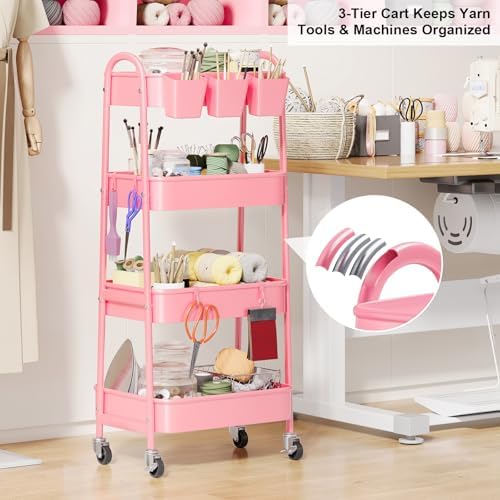 4 Tier Rolling Cart Metal with Lockable Wheels, Four Tiered Utility Carts - Image 4