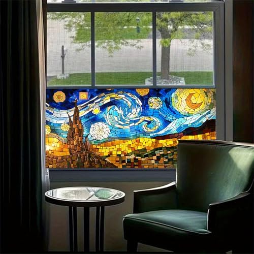 HOMETITUTE Starry Night Stained Glass Window Cling 39.3x17.7 Inch PVC - Image 2
