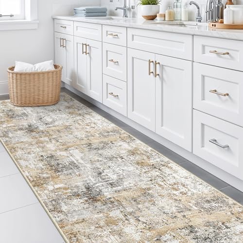 Rug Runners for Hallways Non Slip - 3X10 Washable Kitchen Runner Rug with Rubber Backing | Modern Abstract Wide Floor Carpet Runner for Indoor Entryway, Bedroom, Living Room (Gold Grey) - Image 5